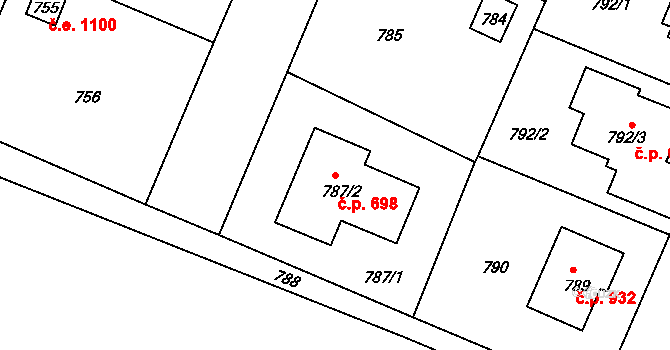 Šeberov 698, Praha na parcele st. 787/2 v KÚ Šeberov, Katastrální mapa