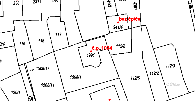 Dobřany 1034 na parcele st. 1991 v KÚ Dobřany, Katastrální mapa