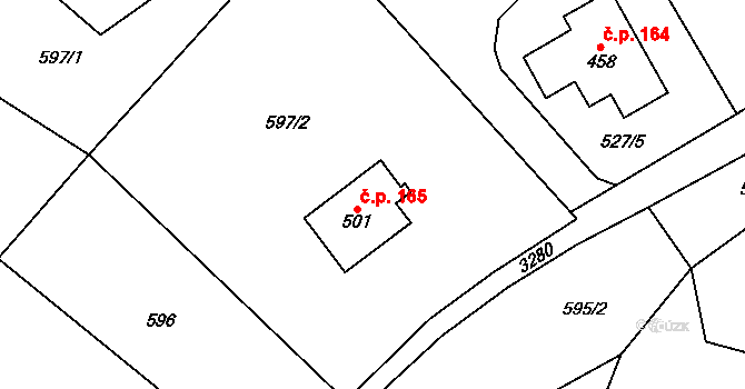 Roprachtice 165 na parcele st. 501 v KÚ Roprachtice, Katastrální mapa