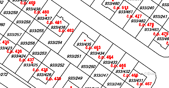 Satalice 463, Praha na parcele st. 933/435 v KÚ Satalice, Katastrální mapa