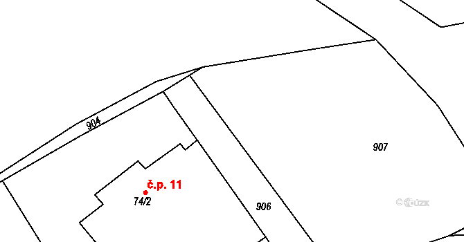 Horní Rokytá 11, Rokytá na parcele st. 74/2 v KÚ Horní Rokytá, Katastrální mapa