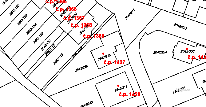 Kuřim 1427 na parcele st. 2642/215 v KÚ Kuřim, Katastrální mapa