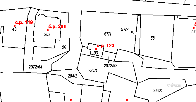 Liptaň 123 na parcele st. 53 v KÚ Liptaň, Katastrální mapa