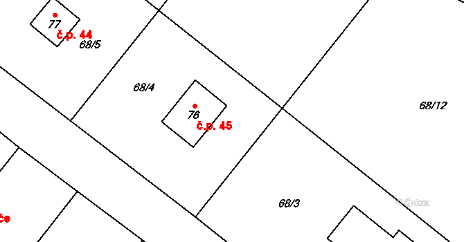 Dobrnice 45, Leština u Světlé na parcele st. 76 v KÚ Dobrnice, Katastrální mapa