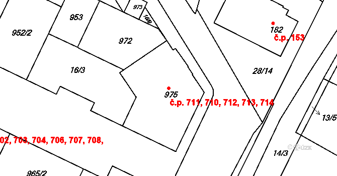 Dolní Břežany 710,711,712,713,714 na parcele st. 975 v KÚ Dolní Břežany, Katastrální mapa