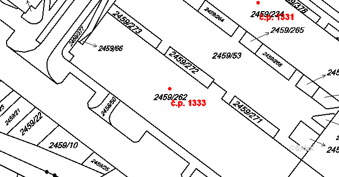 Bystrc 1333, Brno na parcele st. 2459/262 v KÚ Bystrc, Katastrální mapa