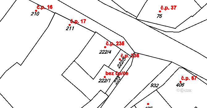 Ostrovačice 235 na parcele st. 222/4 v KÚ Ostrovačice, Katastrální mapa