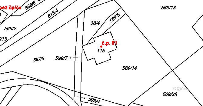 Oparno 51, Velemín na parcele st. 115 v KÚ Oparno, Katastrální mapa