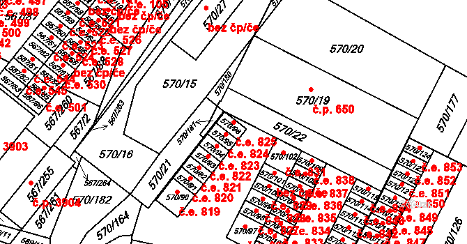 Vyškov-Předměstí 825, Vyškov na parcele st. 570/96 v KÚ Vyškov, Katastrální mapa
