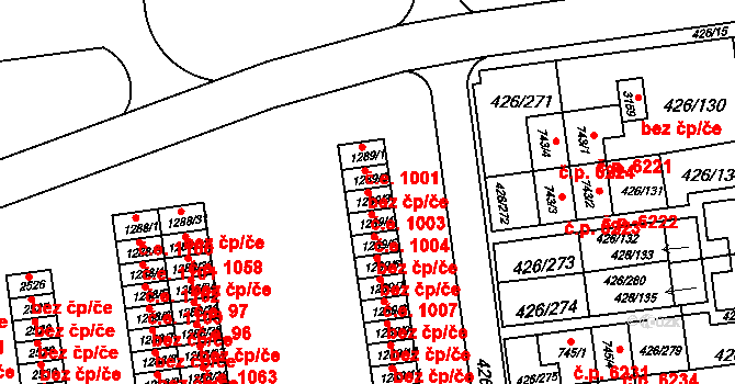 Otrokovice 1003 na parcele st. 1289/3 v KÚ Otrokovice, Katastrální mapa