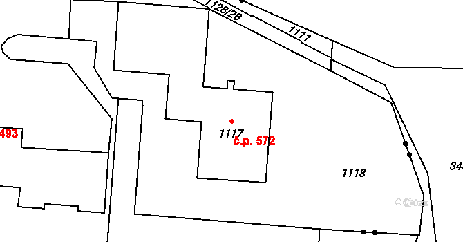 Výškovice 572, Ostrava na parcele st. 1117 v KÚ Výškovice u Ostravy, Katastrální mapa