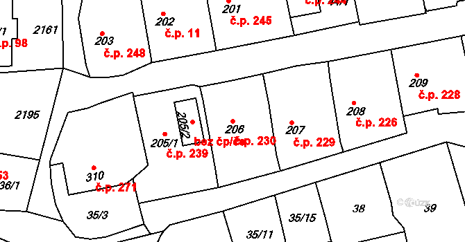 Skalná 230 na parcele st. 206 v KÚ Skalná, Katastrální mapa