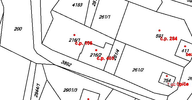 Bukovec 405 na parcele st. 216/2 v KÚ Bukovec u Jablunkova, Katastrální mapa