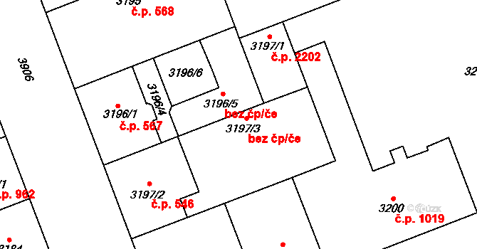 Praha 41229479 na parcele st. 3197/3 v KÚ Libeň, Katastrální mapa
