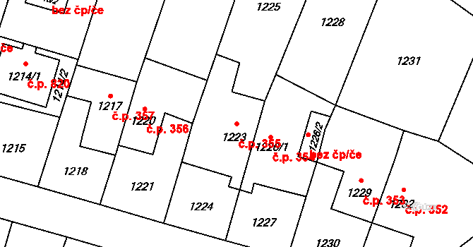 Vítkov 355 na parcele st. 1223 v KÚ Vítkov, Katastrální mapa