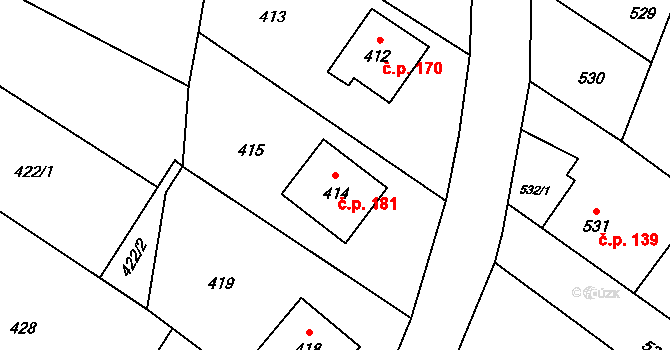 Děhylov 181 na parcele st. 414 v KÚ Děhylov, Katastrální mapa