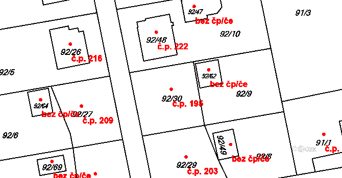 Vřesina 195 na parcele st. 92/30 v KÚ Vřesina u Opavy, Katastrální mapa