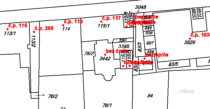 Hradec Králové 48422479 na parcele st. 3442 v KÚ Nový Hradec Králové, Katastrální mapa