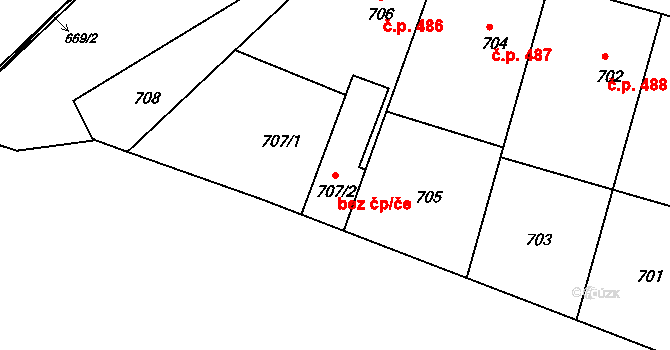 Brumov-Bylnice 48451479 na parcele st. 707/2 v KÚ Bylnice, Katastrální mapa