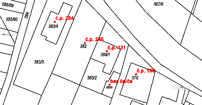 Vícemilice 131, Bučovice na parcele st. 380/1 v KÚ Vícemilice, Katastrální mapa