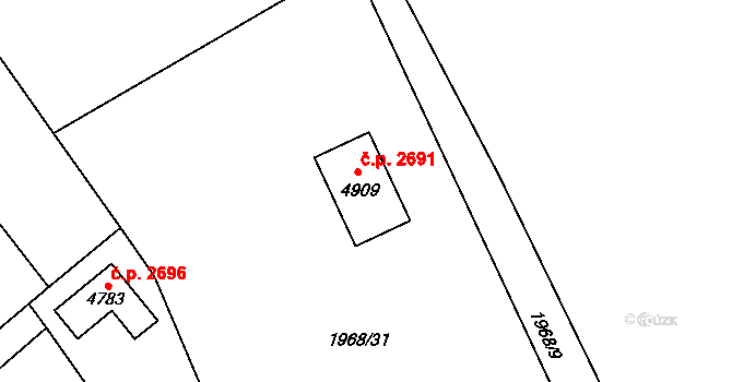 Rožnov pod Radhoštěm 2691 na parcele st. 4909 v KÚ Rožnov pod Radhoštěm, Katastrální mapa