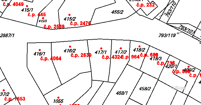 Hodonín 4324 na parcele st. 417/1 v KÚ Hodonín, Katastrální mapa