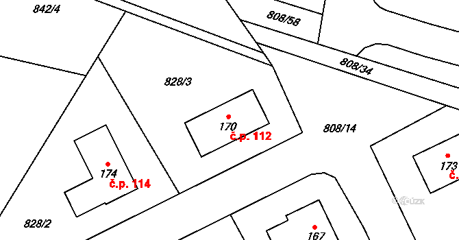 Nebahovy 112 na parcele st. 170 v KÚ Nebahovy, Katastrální mapa