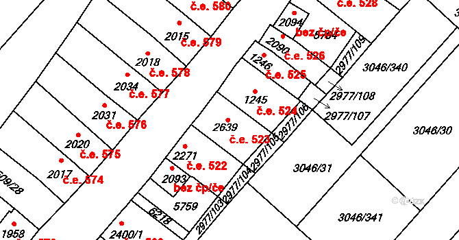 Velké Bílovice 523 na parcele st. 2639 v KÚ Velké Bílovice, Katastrální mapa