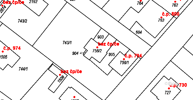 Neratovice 53901479 na parcele st. 758/2 v KÚ Neratovice, Katastrální mapa