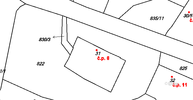 Chrastiny 8, Dolní Novosedly na parcele st. 31 v KÚ Chrastiny, Katastrální mapa