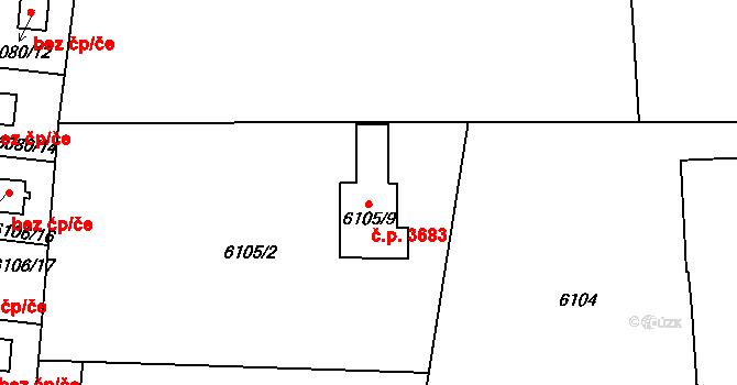 Frýdek 3683, Frýdek-Místek na parcele st. 6105/9 v KÚ Frýdek, Katastrální mapa