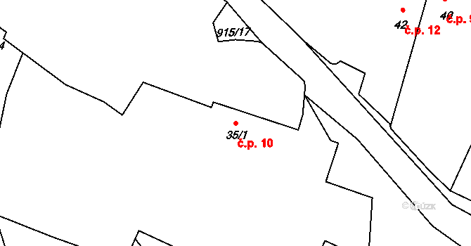 Svučice 10, Mišovice na parcele st. 35/1 v KÚ Svučice, Katastrální mapa