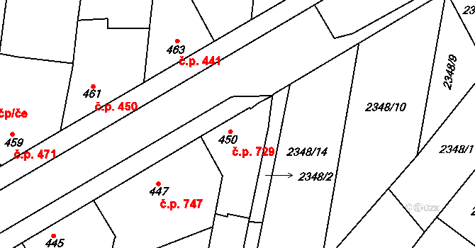 Nýřany 729 na parcele st. 450 v KÚ Nýřany, Katastrální mapa