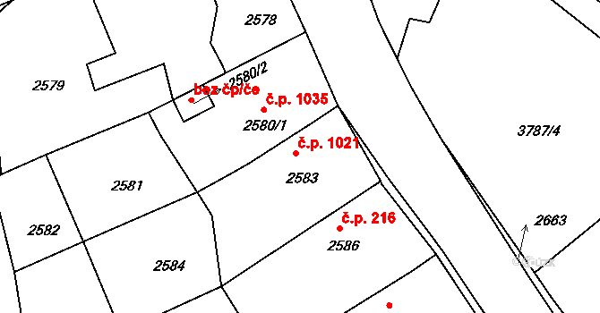 Třešť 1021 na parcele st. 2583 v KÚ Třešť, Katastrální mapa