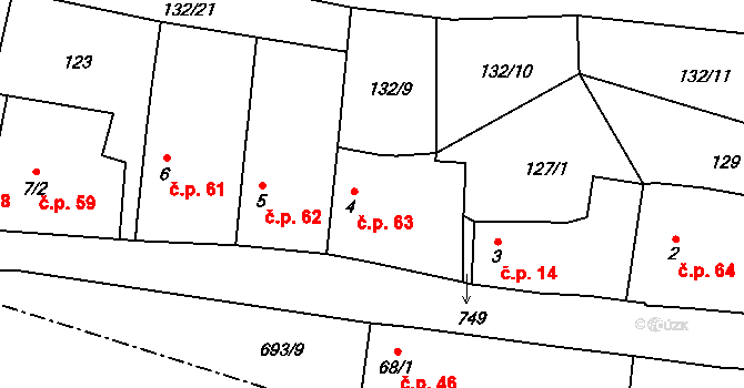 Neuměřice 63 na parcele st. 4 v KÚ Neuměřice, Katastrální mapa