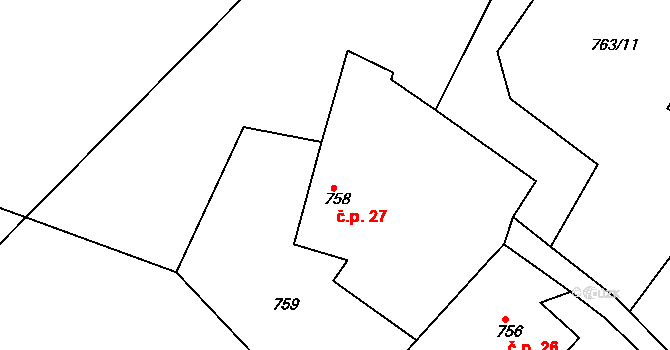 Veselí nad Lužnicí II 27, Veselí nad Lužnicí na parcele st. 758 v KÚ Veselí nad Lužnicí, Katastrální mapa