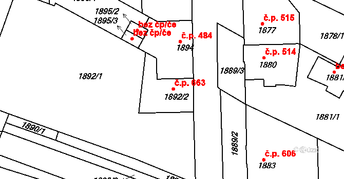 Veselí nad Lužnicí II 663, Veselí nad Lužnicí na parcele st. 1892/2 v KÚ Veselí nad Lužnicí, Katastrální mapa