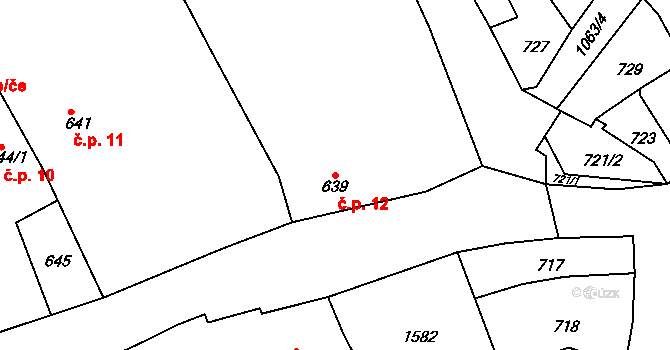Mimov 12, Osvračín na parcele st. 639 v KÚ Osvračín, Katastrální mapa