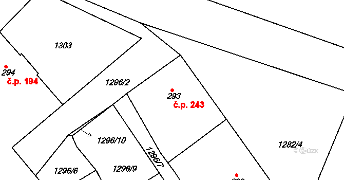 Kašperské Hory 243 na parcele st. 293 v KÚ Kašperské Hory, Katastrální mapa