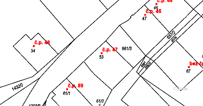 Černotín 47, Dnešice na parcele st. 53 v KÚ Černotín u Dnešic, Katastrální mapa
