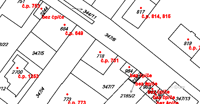 Přeštice 701 na parcele st. 718 v KÚ Přeštice, Katastrální mapa