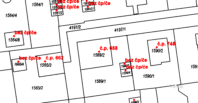 Pražské Předměstí 658, Jaroměř na parcele st. 1589/2 v KÚ Jaroměř, Katastrální mapa