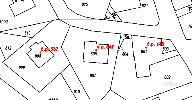 Olešnice 547 na parcele st. 806 v KÚ Olešnice na Moravě, Katastrální mapa