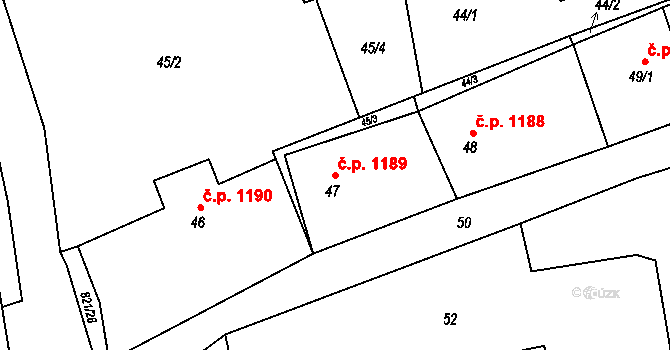 Příbor 1189 na parcele st. 47 v KÚ Klokočov u Příbora, Katastrální mapa