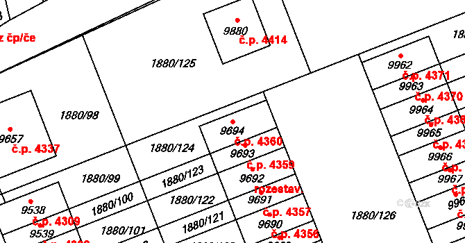 Hodonín 4360 na parcele st. 9694 v KÚ Hodonín, Katastrální mapa