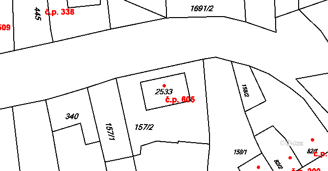 Hranice IV-Drahotuše 605, Hranice na parcele st. 2533 v KÚ Drahotuše, Katastrální mapa