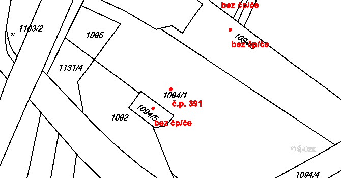 Chabařovice 391 na parcele st. 1094/1 v KÚ Chabařovice, Katastrální mapa