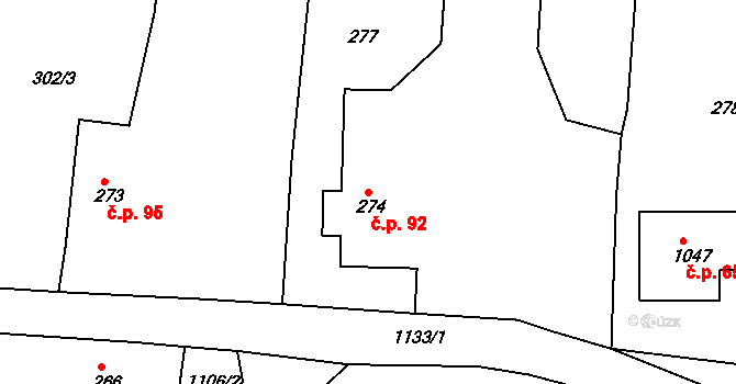 Sázavka 92 na parcele st. 274 v KÚ Sázavka, Katastrální mapa