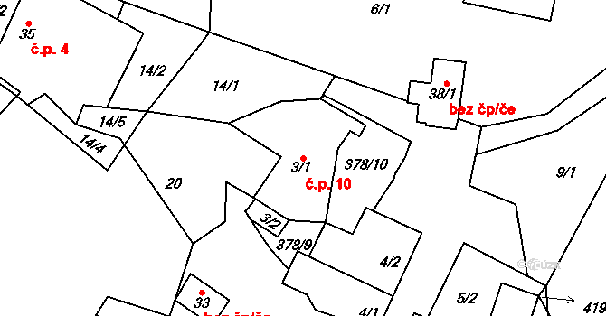 Dubí 10, Herálec na parcele st. 3/1 v KÚ Dubí, Katastrální mapa