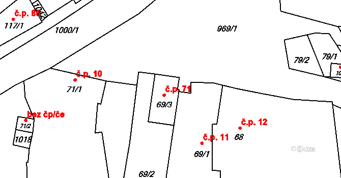 Oselce 71 na parcele st. 69/3 v KÚ Oselce, Katastrální mapa